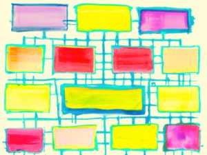 Wireframe noticeboard with blank panels to write on