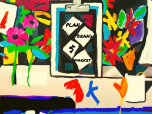 Image of clipboard saying Plan Brand $ Market
